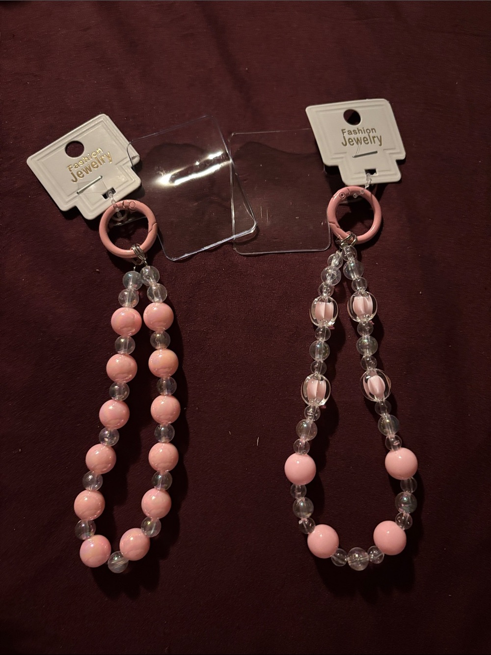 Fashion Jewelry Pink Beaded Phone or Bag Charm Pair